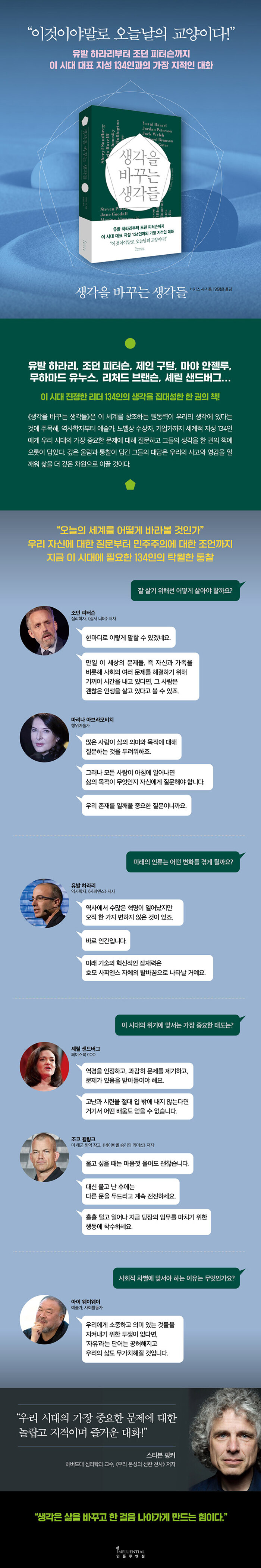 생각을 바꾸는 생각들 - 유발 하라리부터 조던 피터슨까지 이 시대 대표 지성 134인과의 가장 지적인 대화